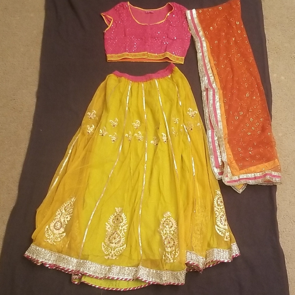Vibrant Pink and Yellow Lehenga Choli Set